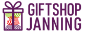 Giftshop Janning – logo met cadeau-icoon in paars, groen en rood.